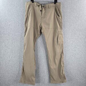 Prana Zion Pants Mens 40x32 Beige Cargo Hiking Nylon Stretch Belted Roll Up Snap